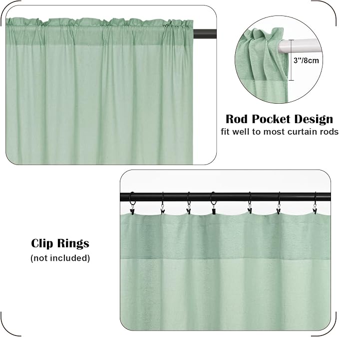 Boho Kitchen Curtains 24 Inch Length, Farmhouse Cotton Linen Tier Curtains - Image 7