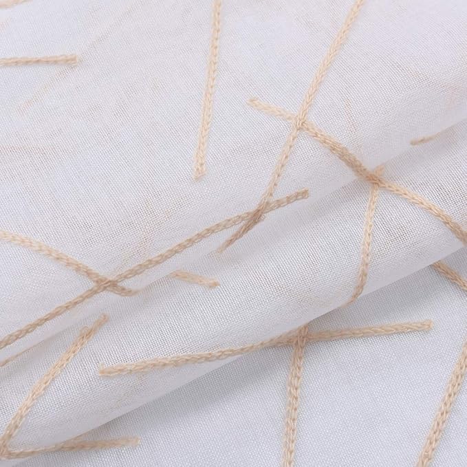 Sheer Beige Curtains 95 Inches Embroidered Branch Patterned Semi Sheer Window Treatments Rod Pocket Voile Curtain Panels for Living room, Bedroom, Yard, Patio, Villa, Parlor, Set of 2, 52"x95".