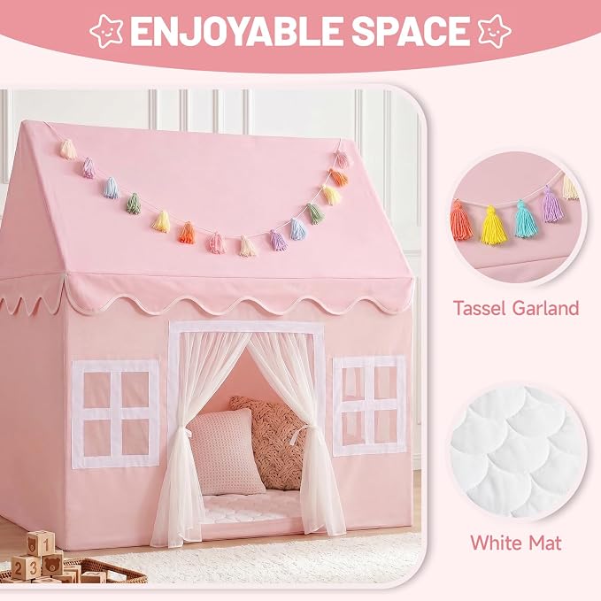 Kids Play Tent Indoor: with Mat, Tassel Garland - Image 2