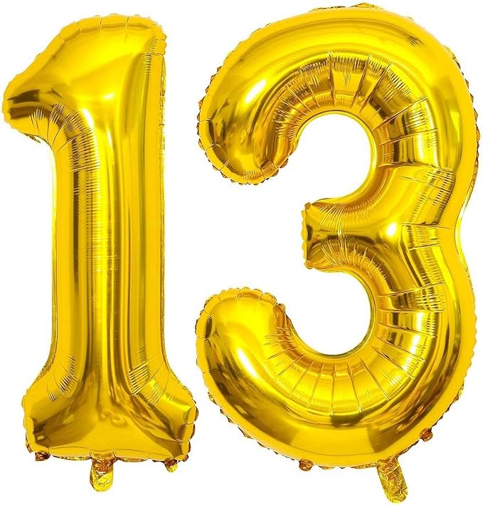 Gold 13 Number Balloons, 40 Inch Giant Number 13 Balloons Foil Mylar Helium by Lovoir