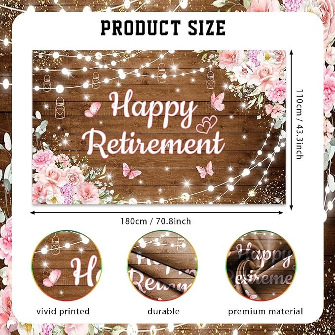 AIBIIN Pink Happy Retirement Backdrop Banner Decorations - Image 2