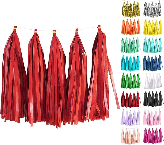Red Tassel Garland 20 Pcs, Tissue Paper Tassels Garland Banner by ODDODDY