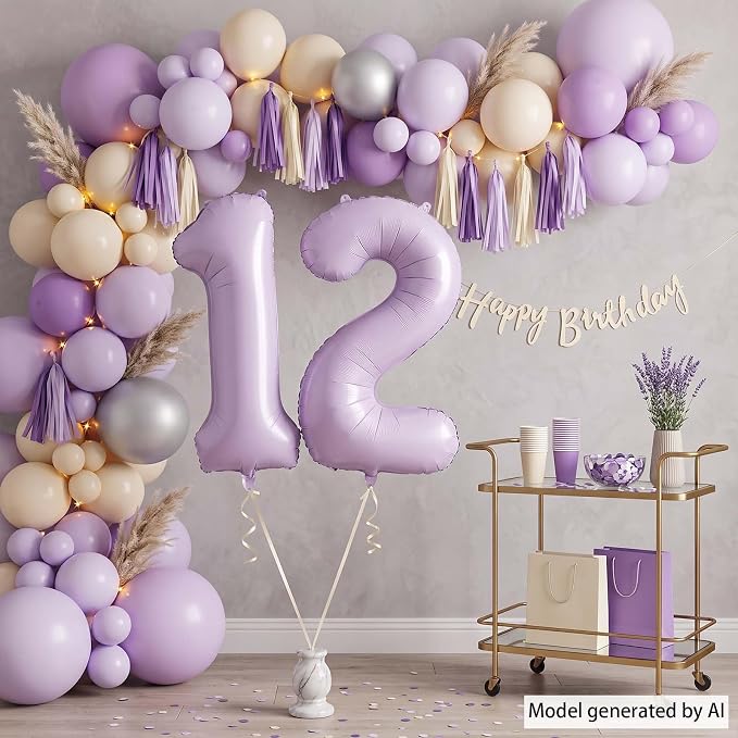 Cream Purple Number 12 Balloon 40 Inch, Foil Digits - Image 3