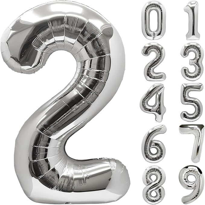 Number Balloons Silver Party Balloon by United-UnicornsParty
