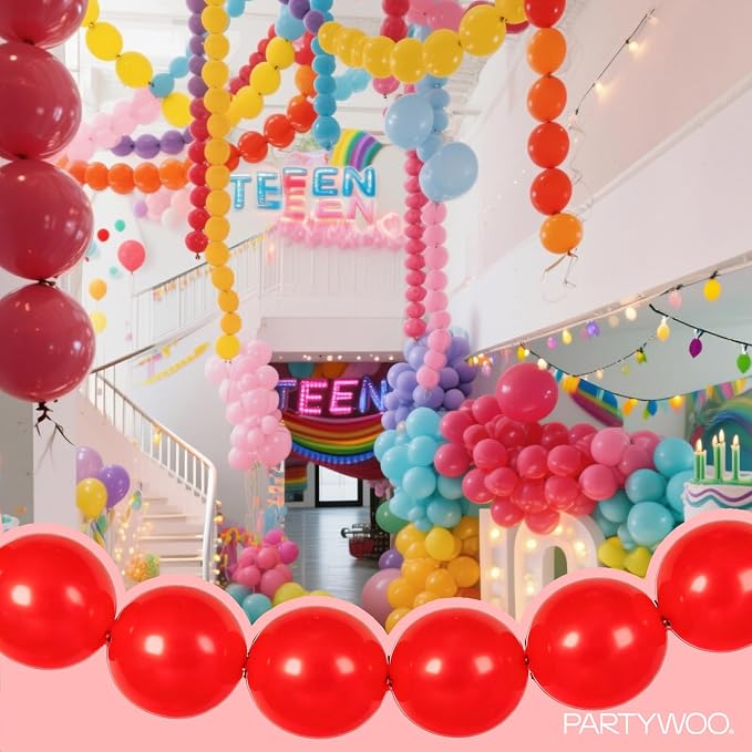 PartyWoo Rainbow Linking Balloons 100pcs 12 Inch Multicolor Link Balloons | - Image 3