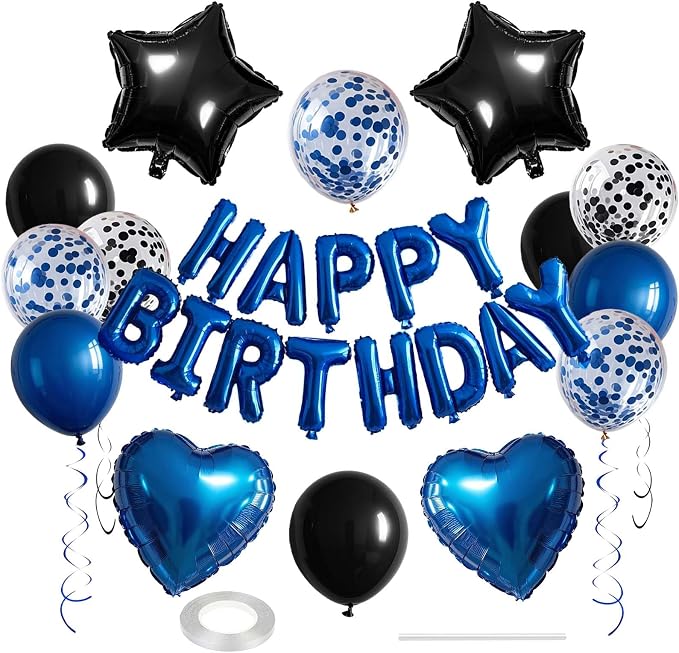 27 Pcs Blue Black Birthday Decorations, 3D Letters Blue Happy Birthday Balloon by WEIKA