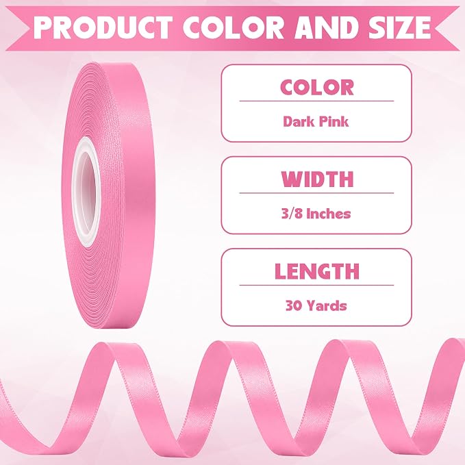 30Yards 3/8In Hot Pink Thin Ribbon - Image 2