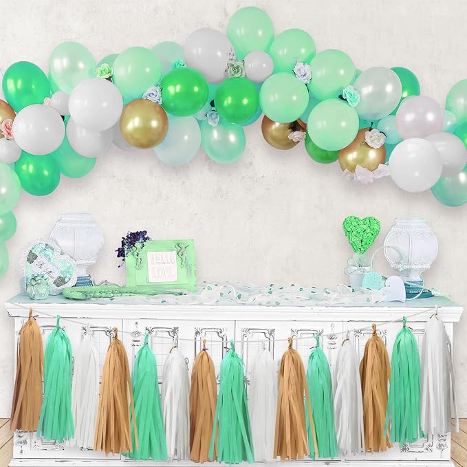 Gold White Mint Green Tassel Garland - Image 3