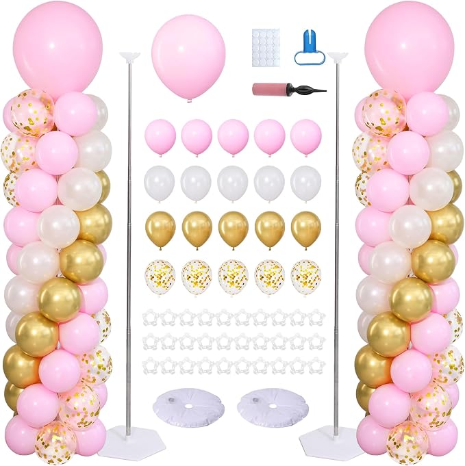 Pink Gold Confetti Balloon Column Stand Kit of 2 by ZyloonDecoration