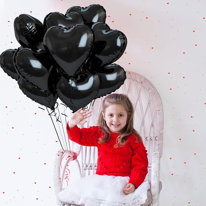 Biapian Foil Heart Balloons Black, Valentines Balloons 18inch Black Foil Balloon - Image 7
