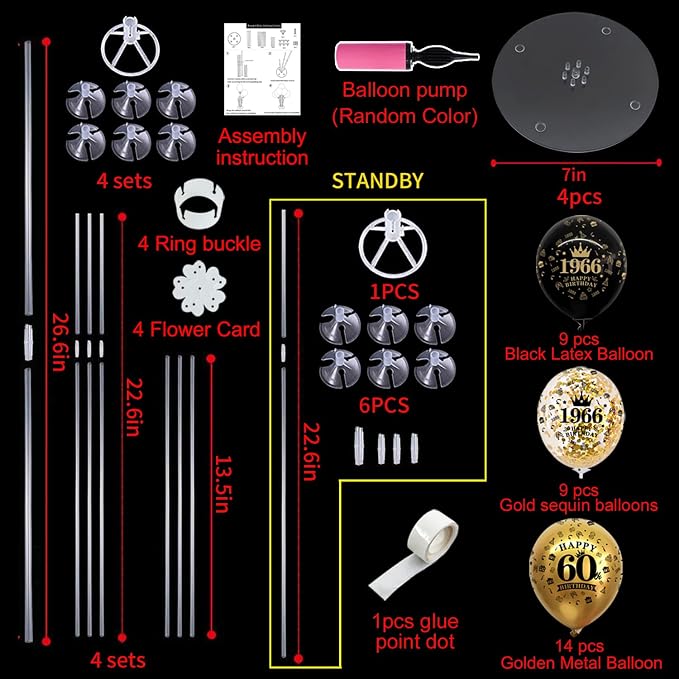 TONIFUL 4 Set 50th Birthday Decor Printed 1976 Black Gold Balloon Stand | - Image 2