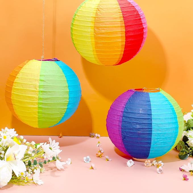Treela 16 Pcs Beach Ball Paper Lanterns, Rainbow Hanging Paper Lanterns - Image 7