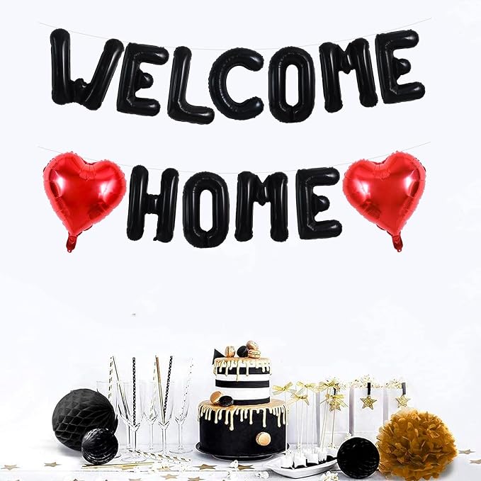 TONIFUL 16 Inch Black WELCOME HOME Foil Letter Balloons Banner Decorations | - Image 6