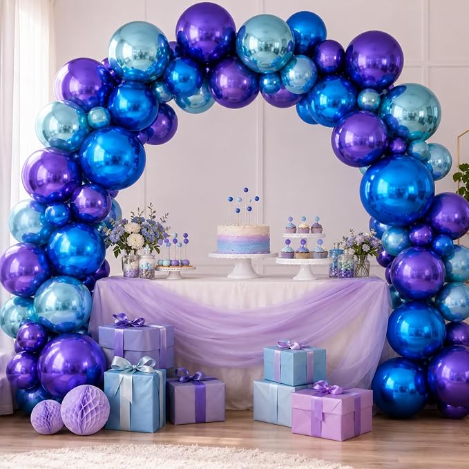 Blue Purple Round Foil Balloons, Metallic Blue Purple Soccer Foil Baloon - Image 5