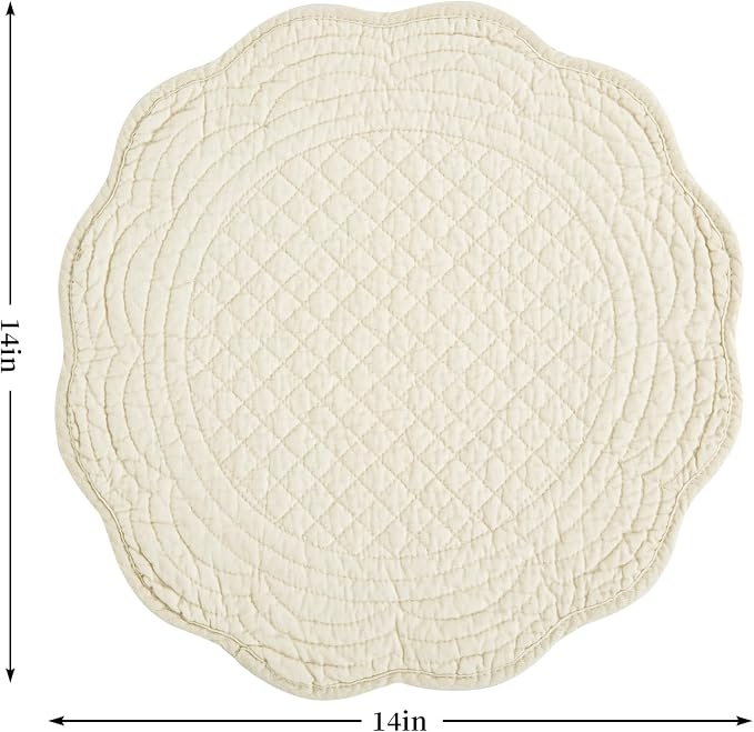 HOMBYS Quilted Placemats Set of 6 Washable Round Placemats - Image 2
