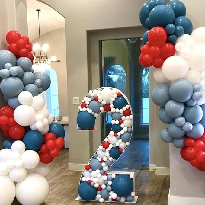 Red Blue White Balloons, 12Inch 60Pcs Retro Navy Blue Matte Red and White - Image 3