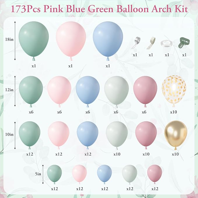 Amandir 173Pcs Pink Blue Green Balloon Arch Garland Kit | Dusty Baby Pink Mauve - Image 2