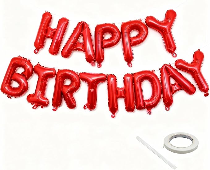Red Happy Birthday Balloon Banner -16 Inch Mylar Foil Letters Balloons by KEJ