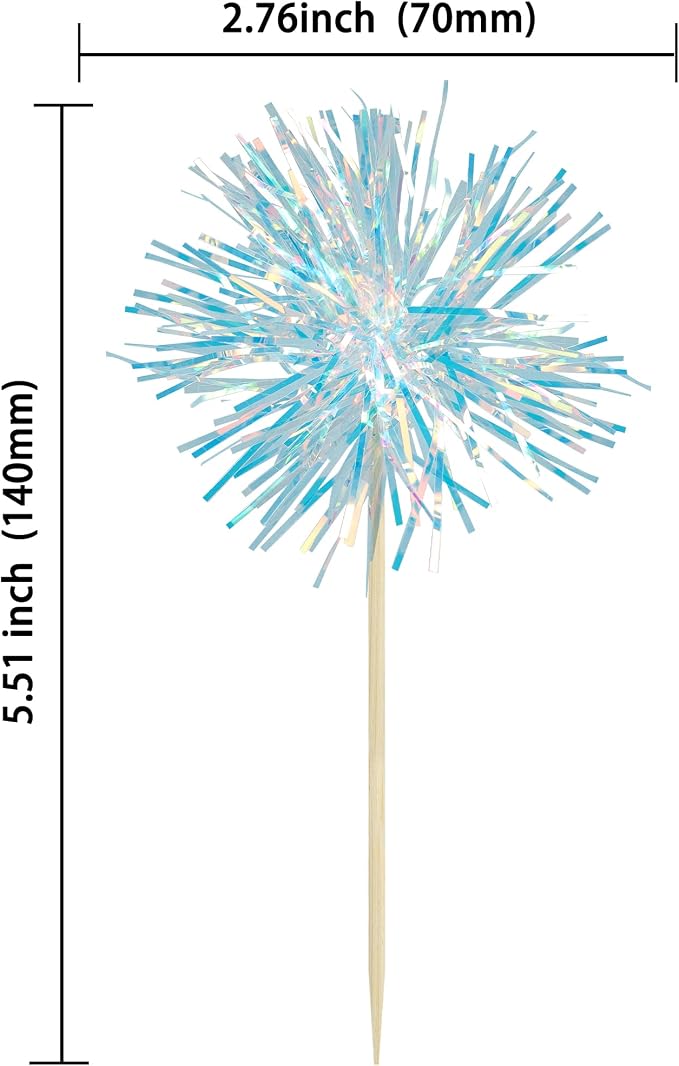 Gyufise 30Pcs Foil Firework Cupcake Toppers Sparkle Tinsel Cake Toppers Tinsel - Image 2