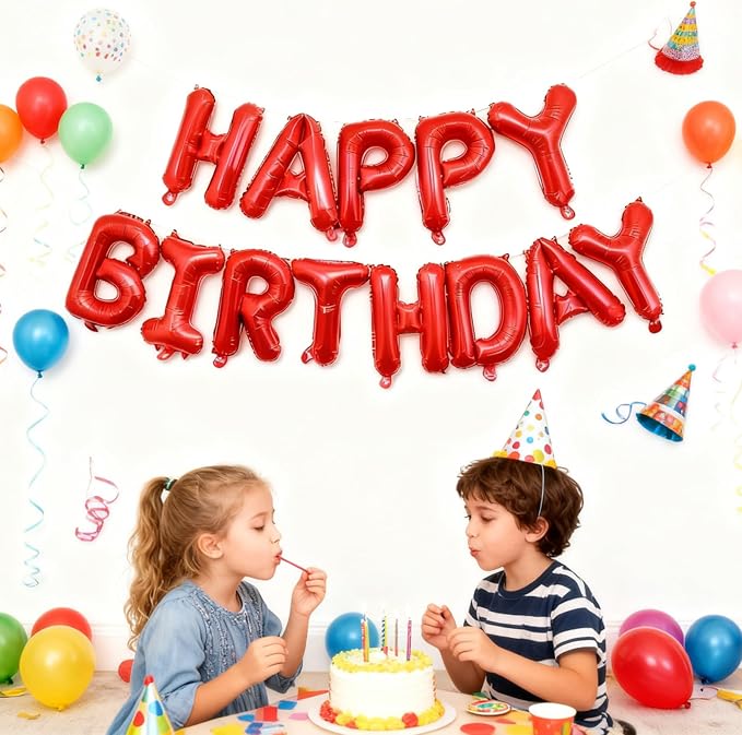 Red Happy Birthday Balloon Banner -16 Inch Mylar Foil Letters Balloons - Image 4