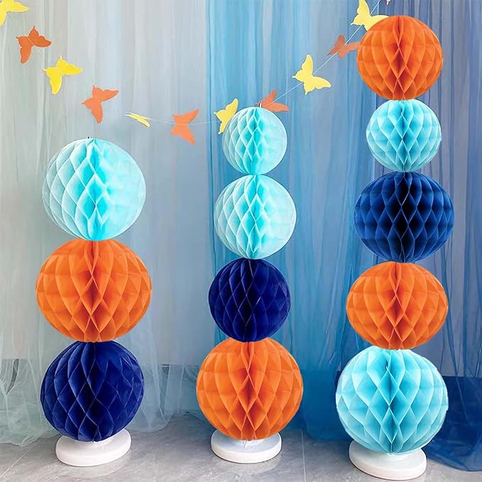 Orange and Blue Rainbow Paper Honeycomb Balls, 6 and 10 inch Hanging Tissue - Image 6