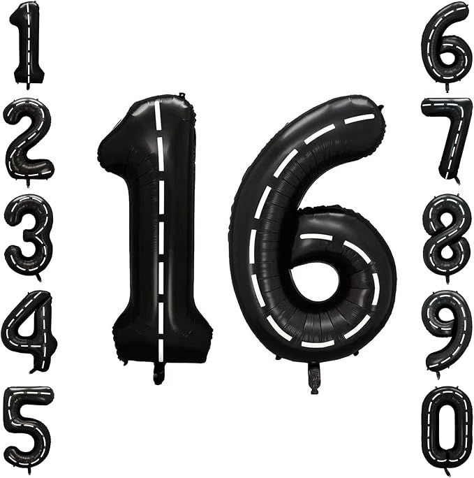 Black and White Stripes Number 16 Balloon 40 Inch, Road Finish Numeral | by Unknown