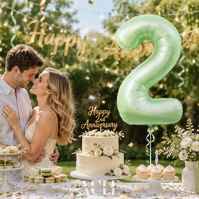 AULE 40 Inch Sage Green 2 Balloon Numbers Foil 0-9 Birthday Big Numbers | - Image 2