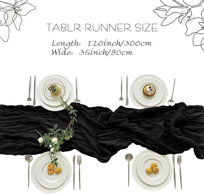 IVAPUPU 10 Pcs Cheesecloth Table Runner - 10ft Black Boho Gauze Black Cheese - Image 3