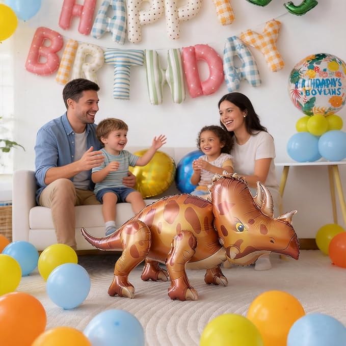 60 PCS Dinosaur Happy Birthday Foil Balloon Decoration Kit, Triceratops - Image 5
