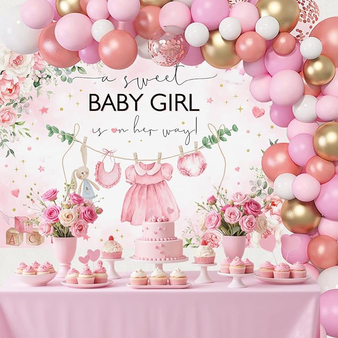 Mocsicka 7x5ft Pink Baby Shower Backdrop - Image 2