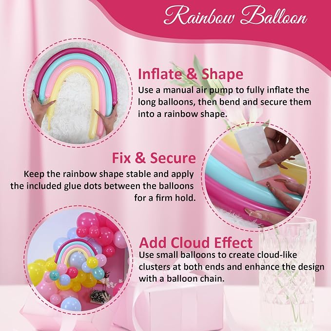 155 Pcs Summer Rainbow Balloons Arch Kit, Hot Pink Teal Blue and Yellow Neon - Image 6
