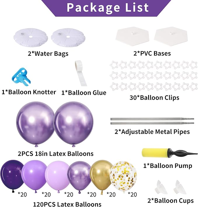 Purple and Gold Balloon Column Stand Kit Set of 2 - Image 3