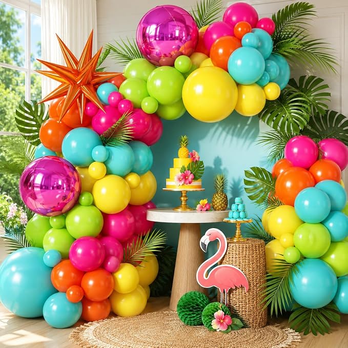 Tropical Balloon Arch Kit, Hot Pink Orange Yellow Green Teal Blue Tropical - Image 6