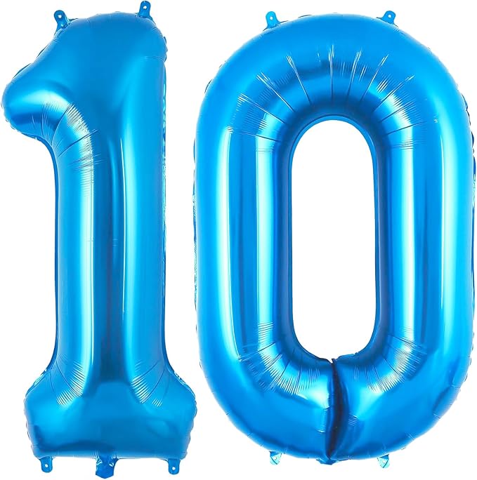 Blue 10 Balloon Number, 40 Inch Number 10 Balloon Big Blue Foil Mylar Helium by BBPOOL