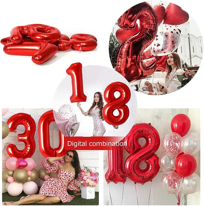 Jonhamwelbor Red 30 Number Balloons Big Giant Foil Balloon - Image 4