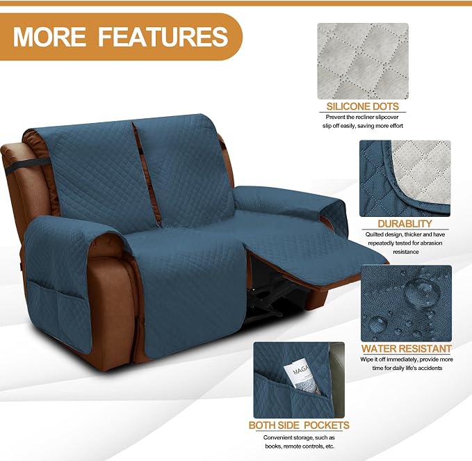 XINEAGE Water Resistant Recliner Cover, 2 Seat Loveseat Covers - Image 4