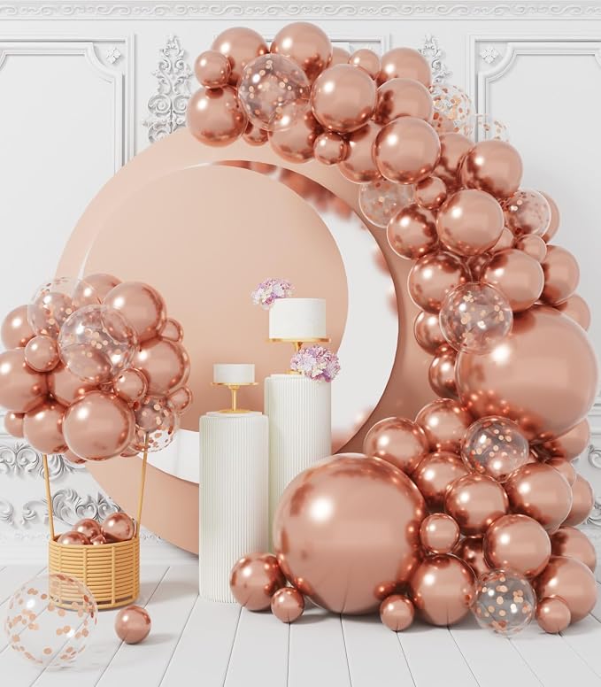 AULE 100Pcs Metallic Rose Gold Balloons 18/12/10/5 Inch Different Sizes | - Image 3