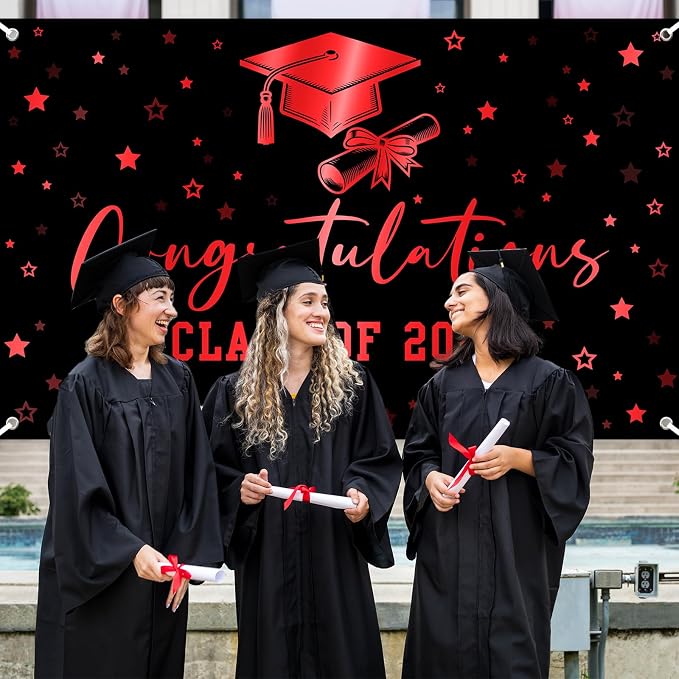 Congratulations Class of 2026 Backdrop Black Red Graduation Banner Congrats - Image 5