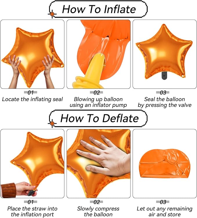 Orange and Blue Star Balloons, 22/18/10 Inch Foil Balloons, Four-Pointed Balloon - Image 3