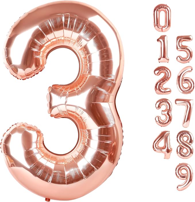 Number 3 Balloons 40 Inch for 3rd 33 Birthday Party Decorations, Rose Gold | by Mluchee