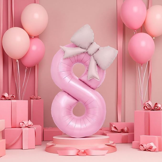 Bow Pink 8 Balloons, 40 Inch Giant Pink Bow Helium Foil Number 8 - Image 5