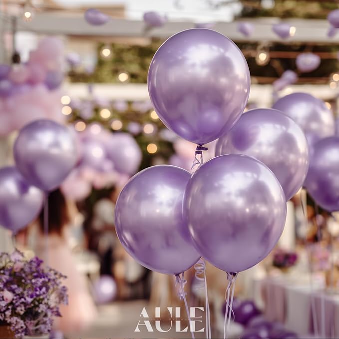 AULE 50Pcs Metallic 12 Inch Light Purple Lilac Chrome Helium Shiny Balloons | - Image 3