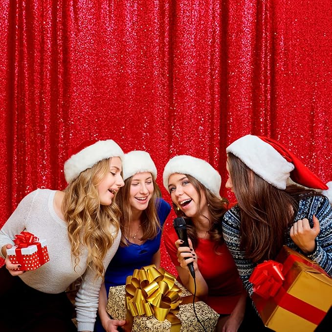 Poise3EHome Red Sequin Backdrop Curtain, 10Ft x 10Ft Red Glitter Photography - Image 6