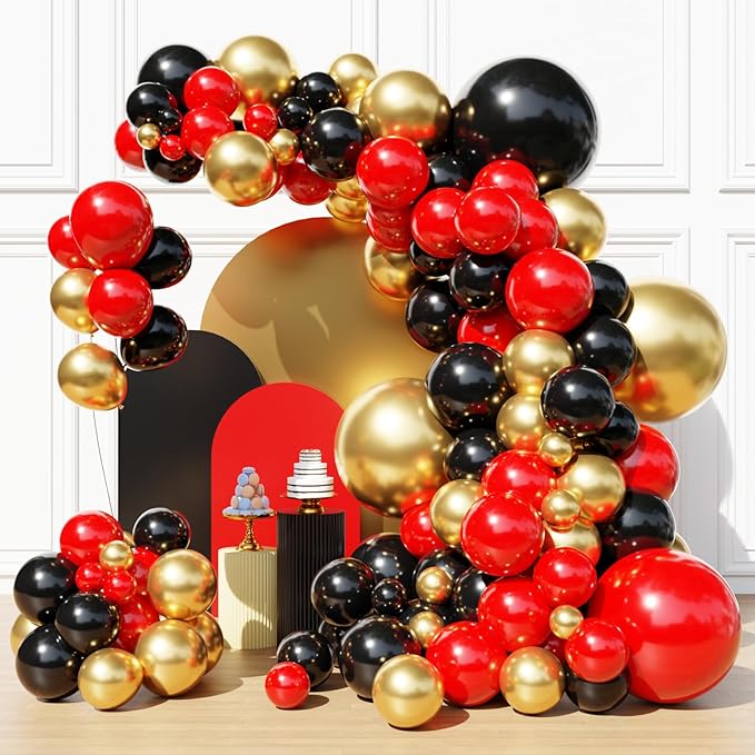 Red Black and Gold Balloons Arch Kit, 18 12 10 5 inch, by FHEKFNG