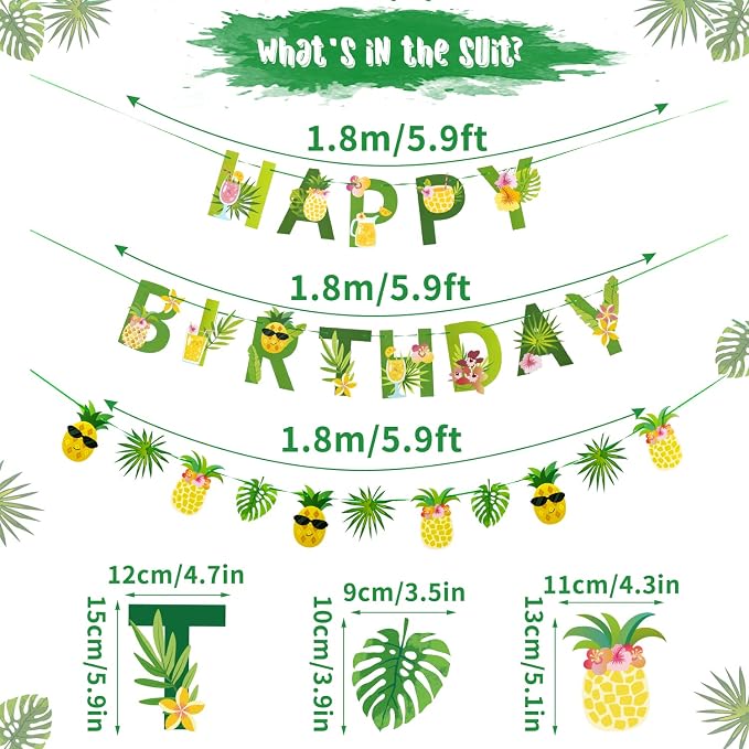 SUNBEAUTY Fruit Party Decorations Happy Birthday Pineapple Element Banner - Image 2