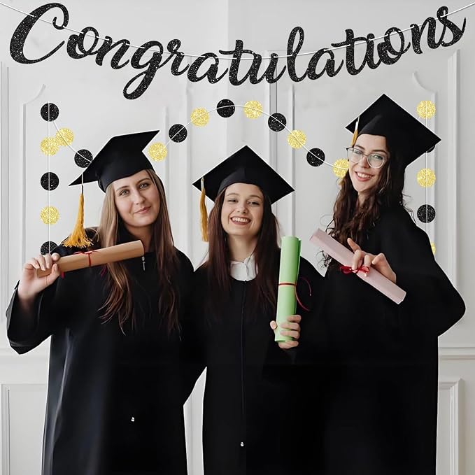 Black Congratulations Banner Sign Prestrung Congrats Banner Garland - Image 6