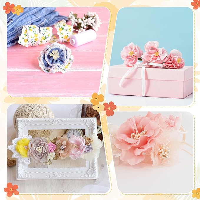 900-Pack Flower Stamens for Crafts, 5mm Double Heads Artificial Pearl Floral Pistil Mini Flower Pollens Stamens for DIY Making/Scrapbook Decoration [White and 5 Colors]