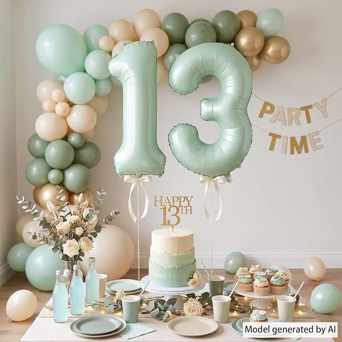 Olive Green Number 13 Balloon 40 Inch, Boho Hanging Sign - Image 3