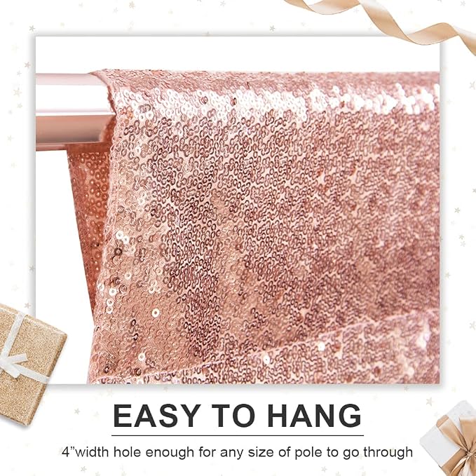 PartyDelight Rose Gold Sequin Backdrop Curtains 5x10ft 2 Panels | Sparkly 3mm - Image 2