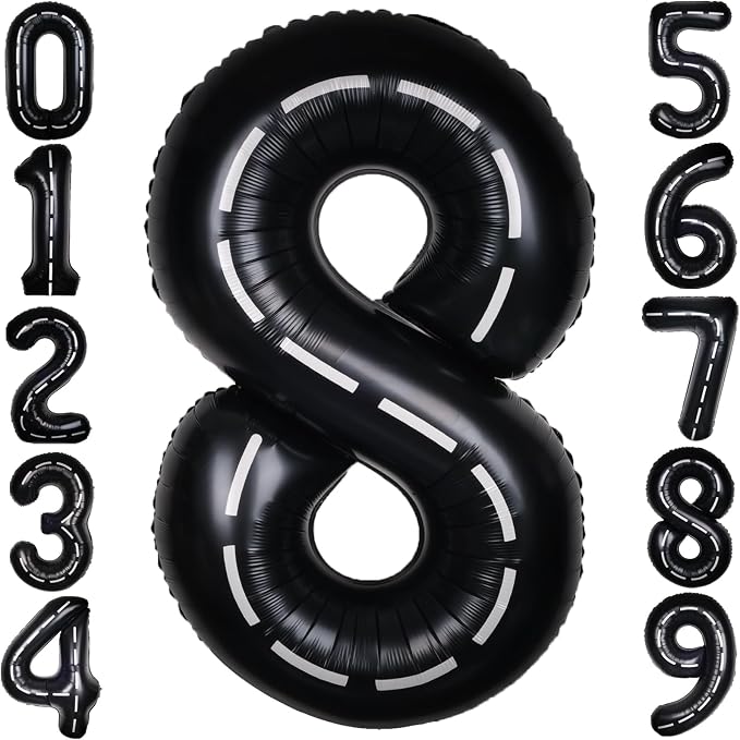 Race Car 40 Inch Black 8 Big Large Helium Balloon Number 0-9 | Track Giant by SULALABOO